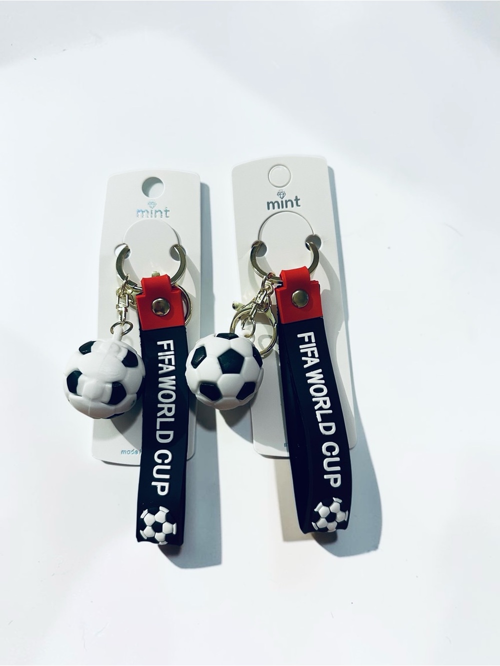 FIFA World Cup Soccer Ball Keychains Set of 2 – Black Silicone Wrist Strap - Picture 4 of 4